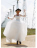 Long Sleeves Beaded White Tulle Bohemian Wedding Dress